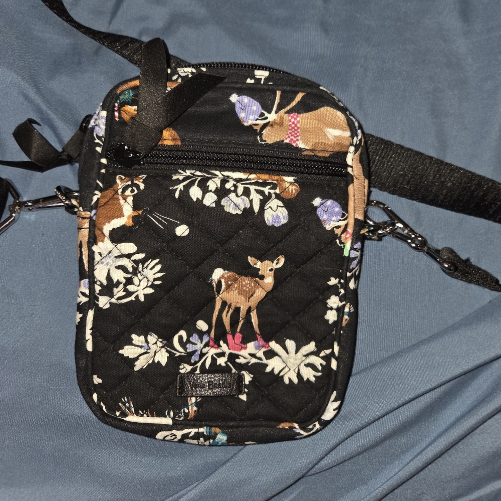 Vera Bradley Black Quilted Crossbody Bag with Woodland Design